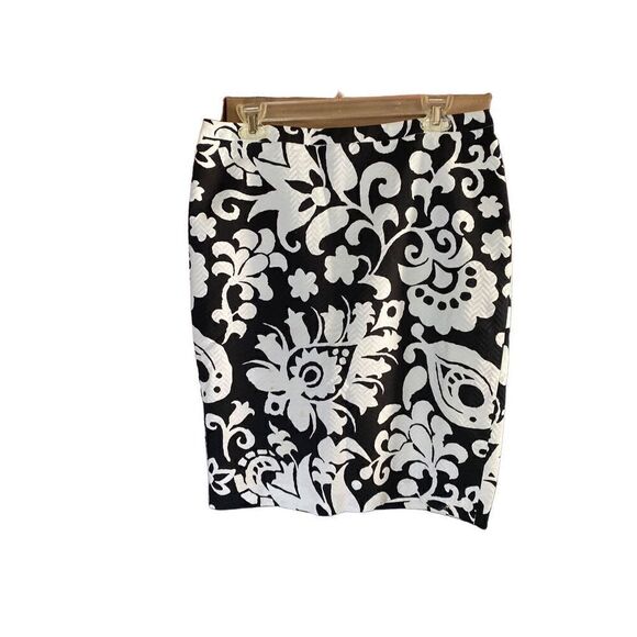 Talbots black and white paisley print knee length pencil skirt size 10 - Picture 3 of 5